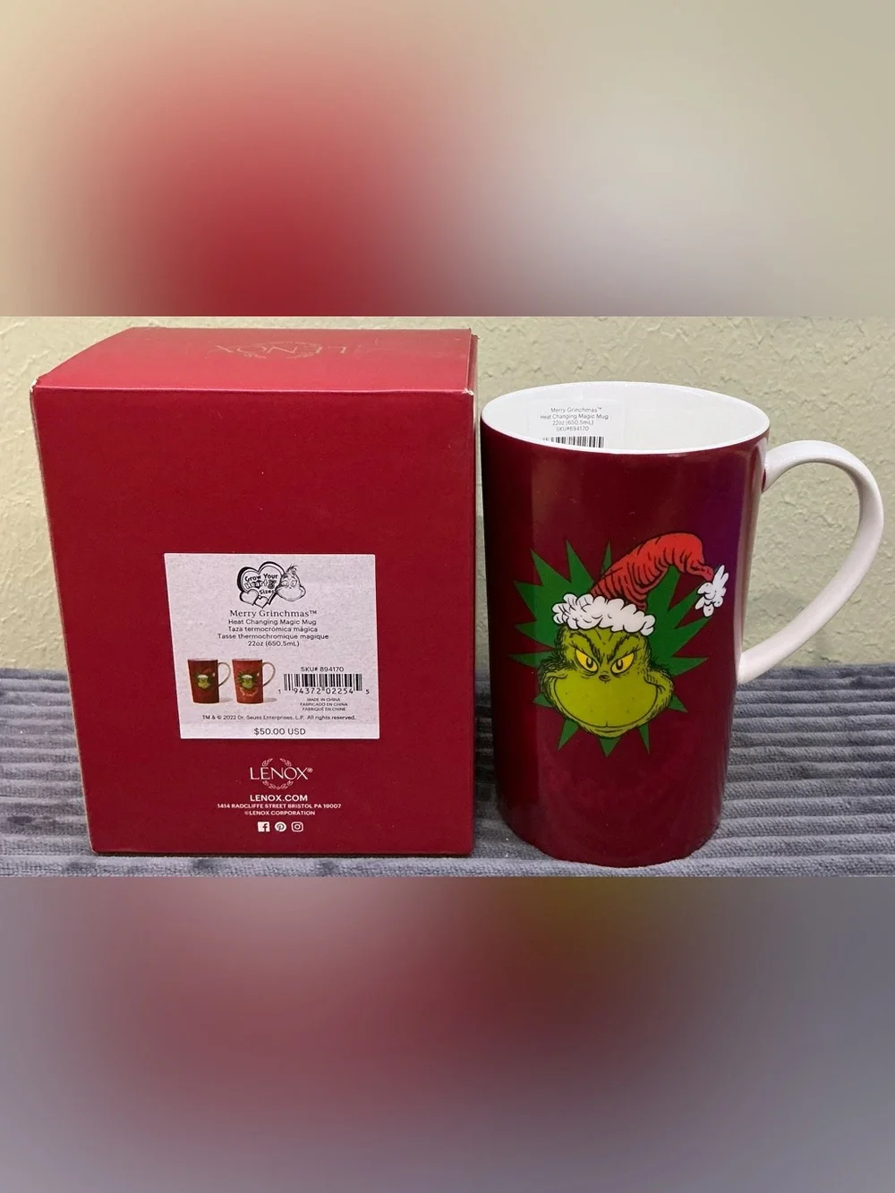 NEW in Box Lenox Merry Grinchmas Magic Mug Heat Sensitive Color Changing